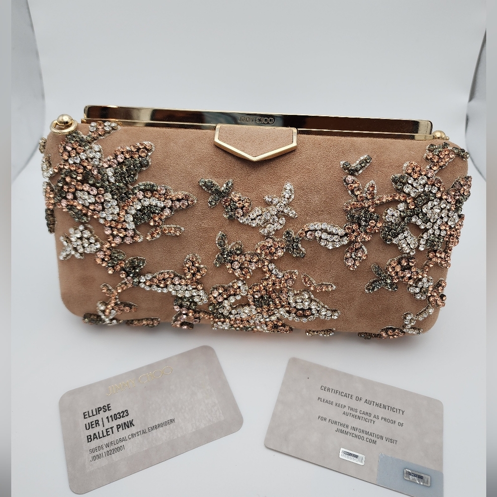 Never worn Jimmy Choo Ellipse clutch suede pink